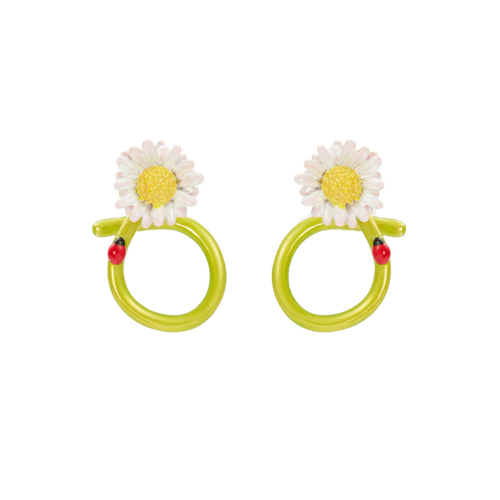 LES NEREIDES Hoop Earrings - White Flower & Ladybird