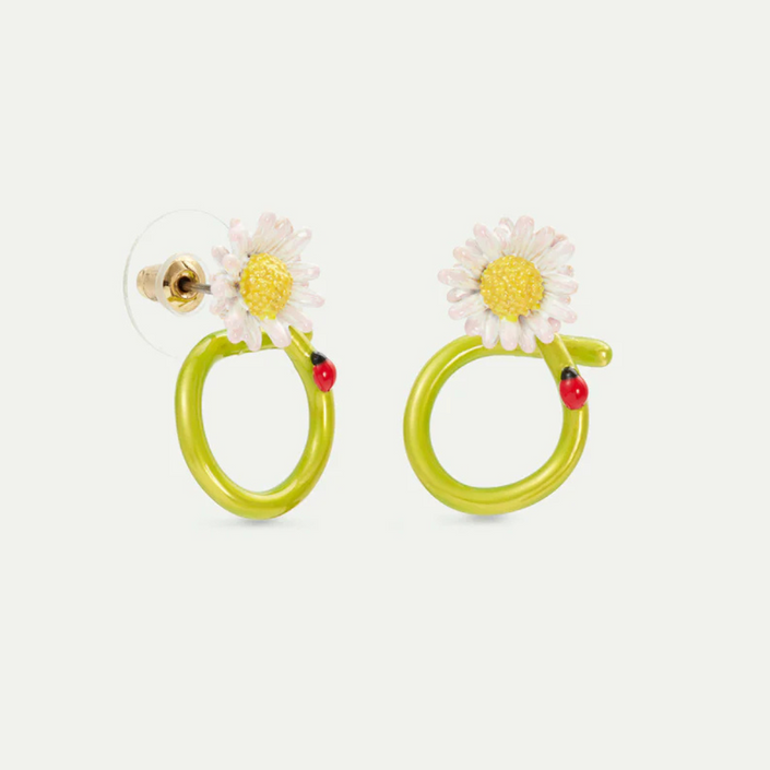 LES NEREIDES Hoop Earrings - White Flower & Ladybird