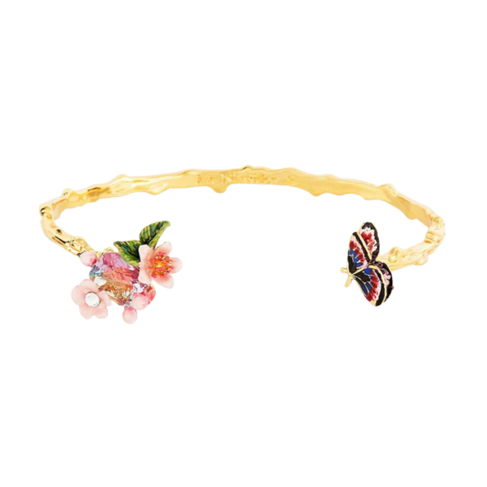 LES NÉRÉIDES Large Bangle Bracelet - Japanese Emperor Butterfly & Cherry Blossom