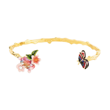 LES NEREIDES Large Bangle Bracelet - Japanese Emperor Butterfly & Cherry Blossom