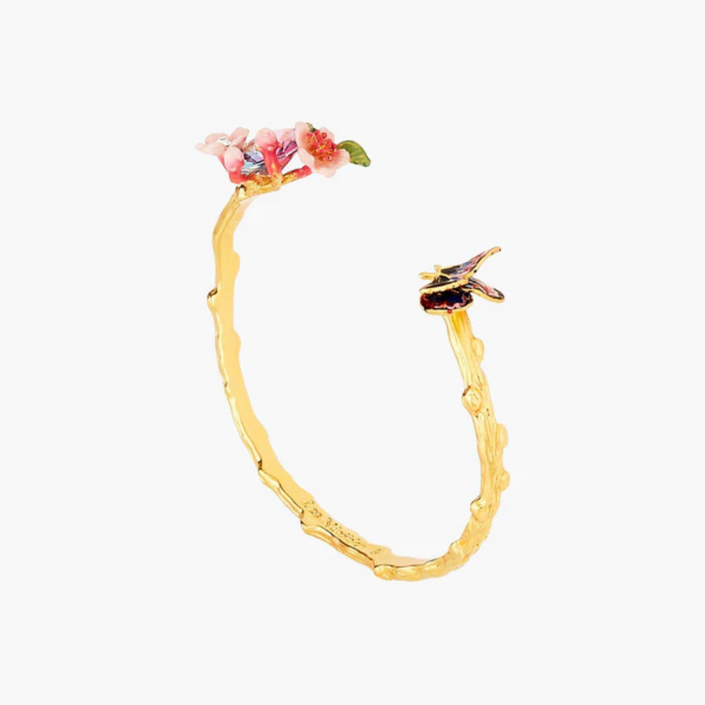 LES NÉRÉIDES Large Bangle Bracelet - Japanese Emperor Butterfly & Cherry Blossom