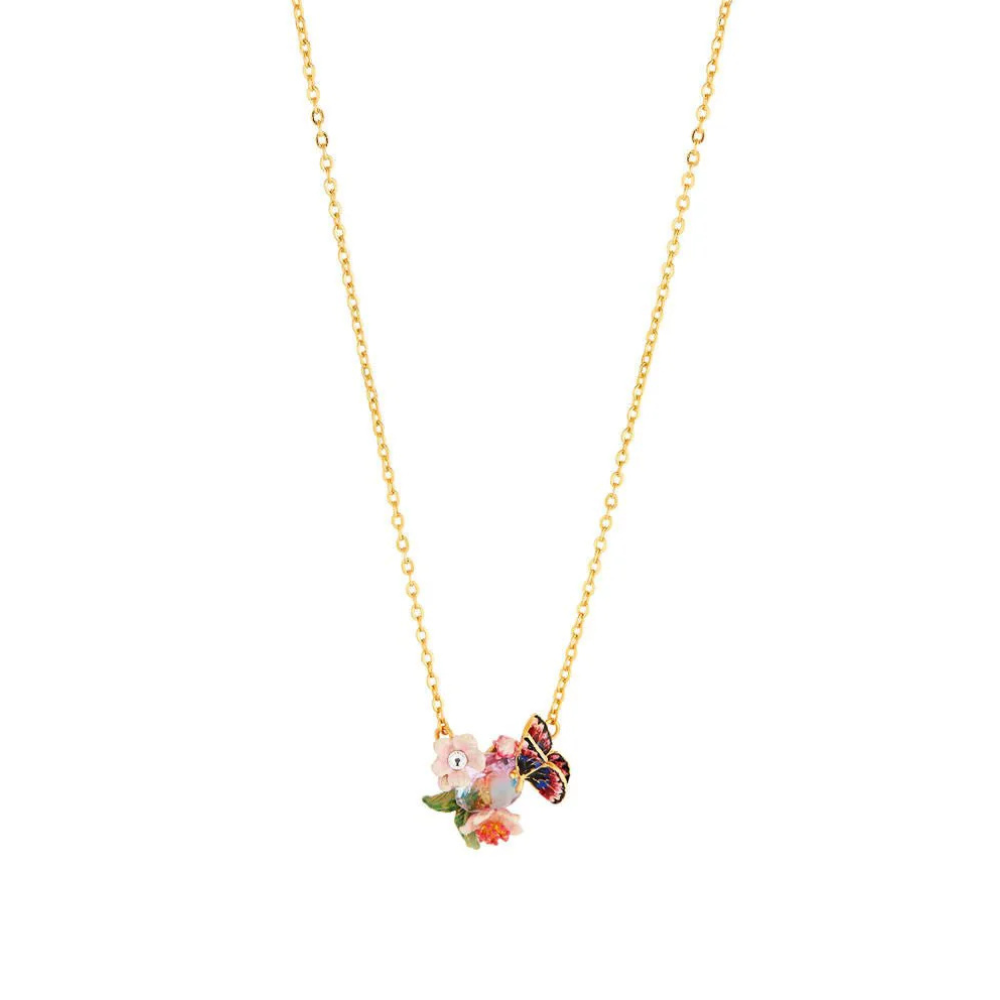 LES NEREIDES Pendant Necklace - Japanese Emperor Butterfly & Cherry Blossom