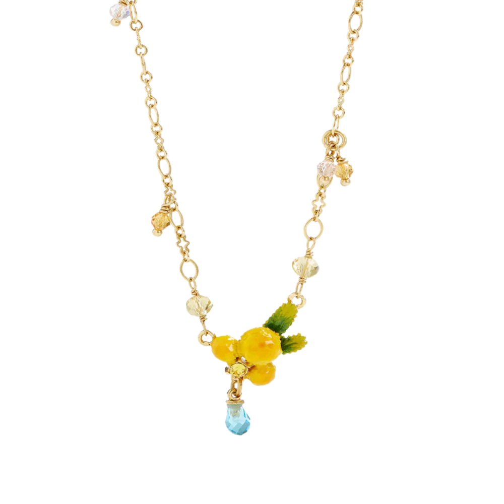 LES NEREIDES Pendant Necklace - Mimosa Flower & Double Fern