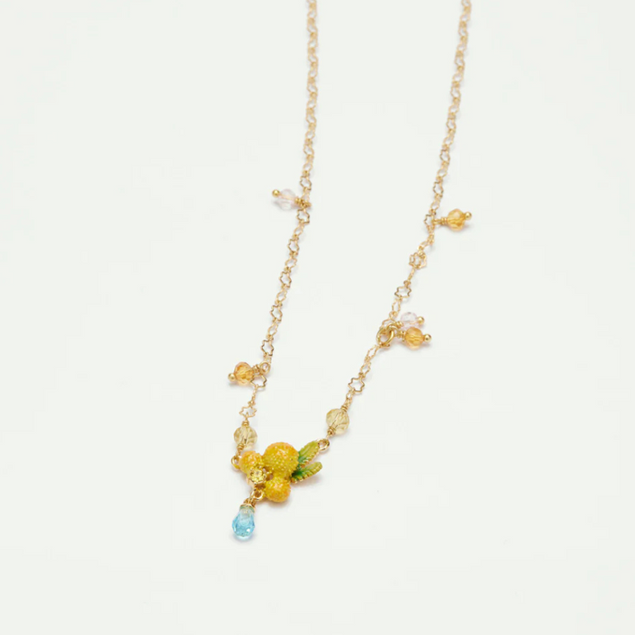 LES NEREIDES Pendant Necklace - Mimosa Flower & Double Fern