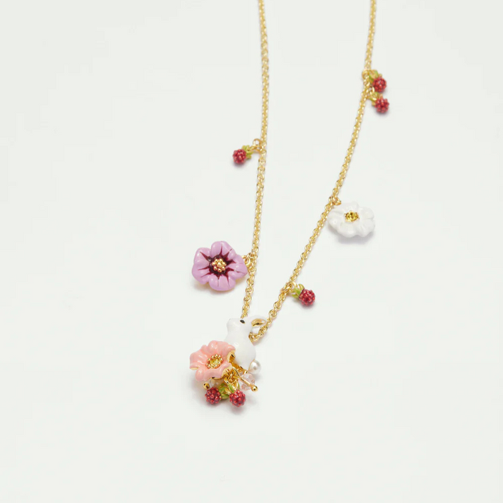 LES NEREIDES Pendant Necklace - Pearl-tail Rabbit & Flowers