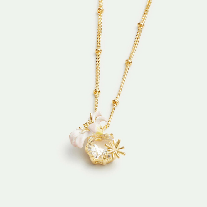 LES NEREIDES Pendant Necklace - White Lily & Faceted Crystal