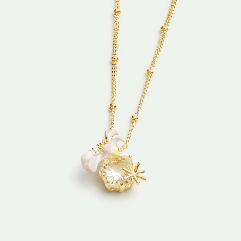 Load image into Gallery viewer, LES NEREIDES Pendant Necklace - White Lily &amp; Faceted Crystal