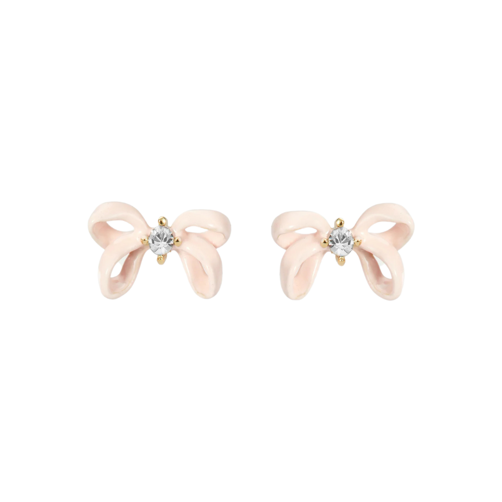 LES NEREIDES Stud Earrings - Pink Ribbon & Faceted Crystal