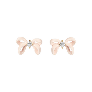 LES NEREIDES Stud Earrings - Pink Ribbon & Faceted Crystal