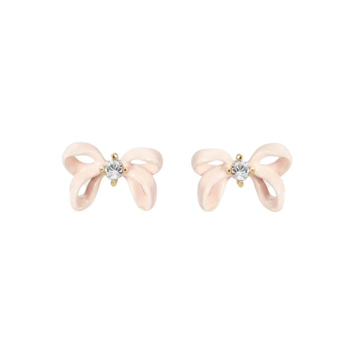 LES NEREIDES Stud Earrings - Pink Ribbon & Faceted Crystal