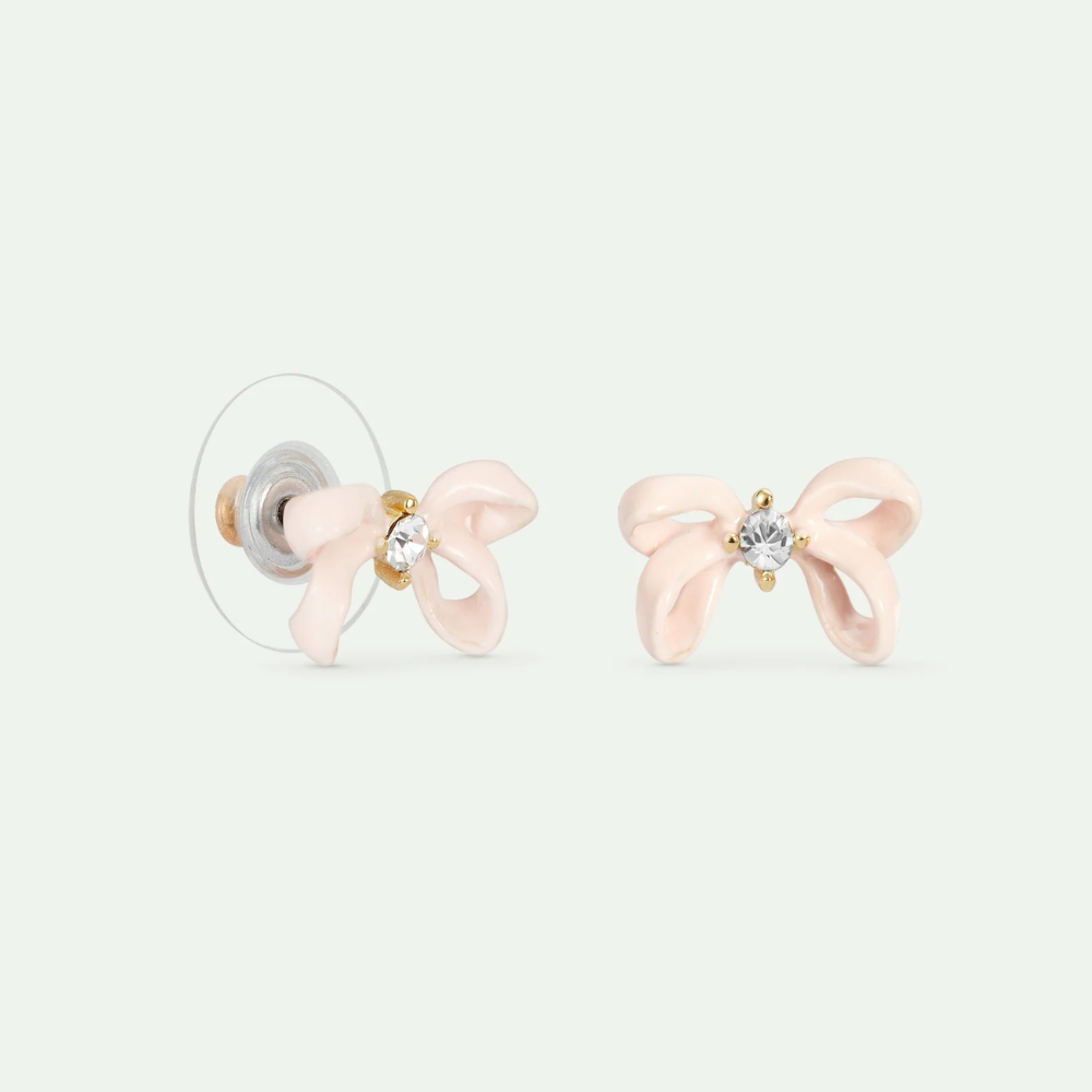 Load image into Gallery viewer, LES NEREIDES Stud Earrings - Pink Ribbon &amp; Faceted Crystal