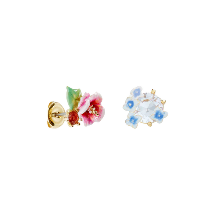 LES NEREIDES Stud Earrings - Hydrangea Flower & Lavender Crystal Stone