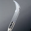 Stainless steel pruning saw on a gray background