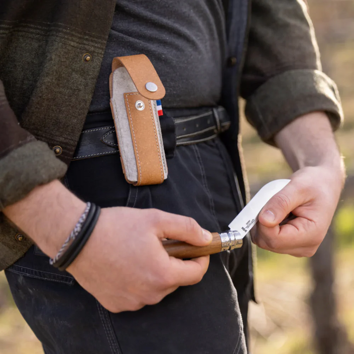 OPINEL Leather/Felt Sheath With French Flag - Medium