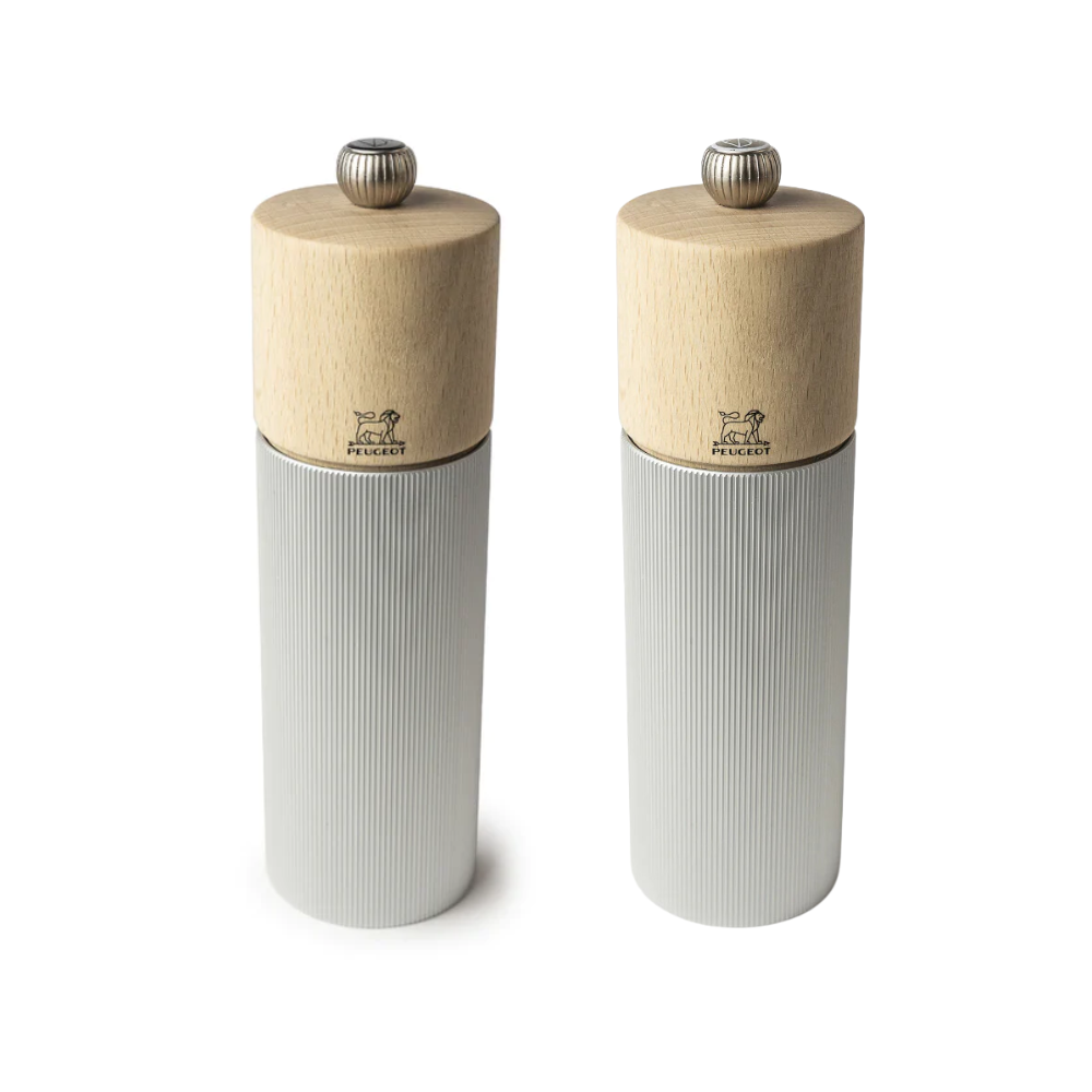 Load image into Gallery viewer, PEUGEOT Line Salt/Pepper Mill Set Aluminium &amp; Natural Wood - 18cm