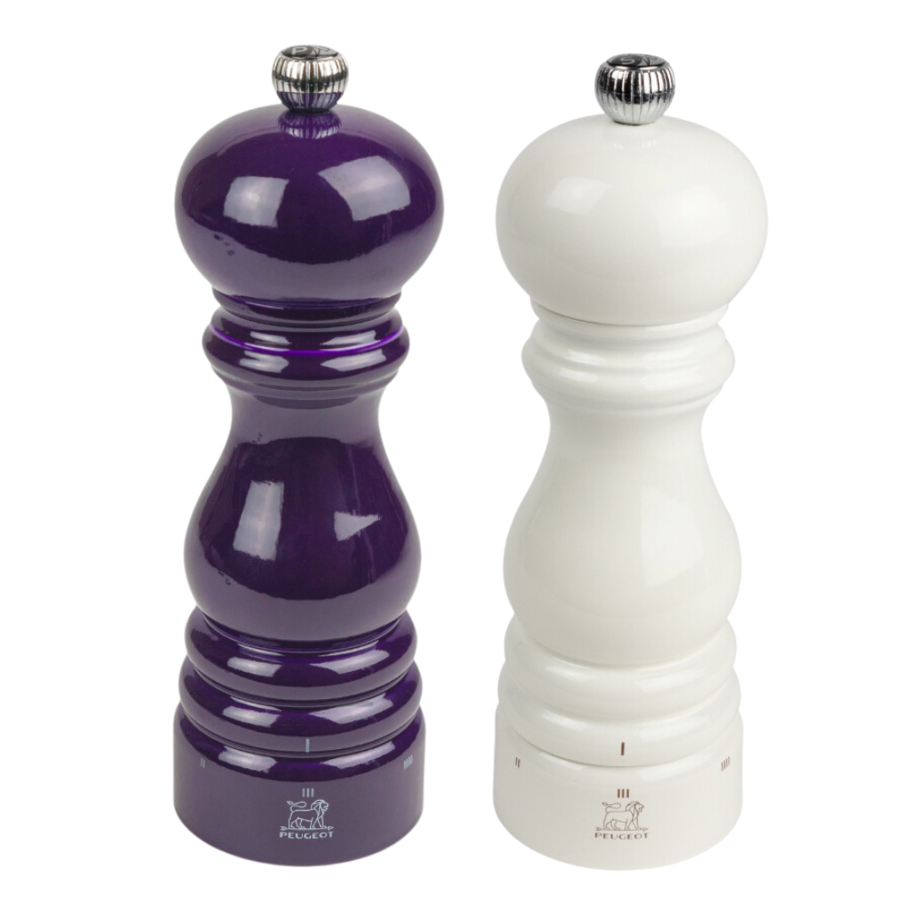 Load image into Gallery viewer, PEUGEOT Paris u&#39;Select Salt/Pepper Mill Set Gloss Ivory &amp; Eggplant - 18cm