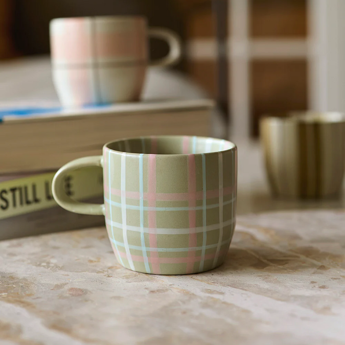 ROBERT GORDON Cat's Pyjamas Mug - Sage & Blush Check