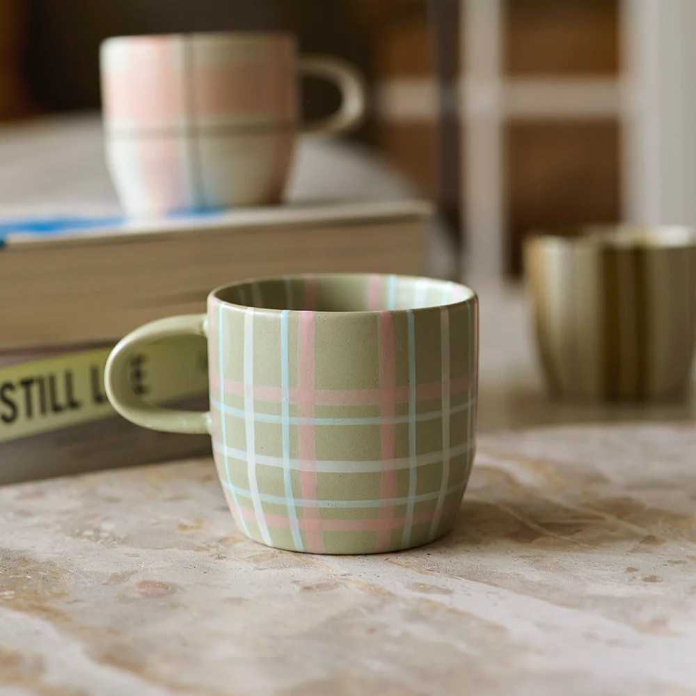 Load image into Gallery viewer, ROBERT GORDON Cat&#39;s Pyjamas Mug - Sage &amp; Blush Check