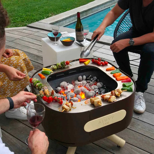 ALUVY SAM Basalt Low Brazier with Cover & BBQ Tool Set - Terracota