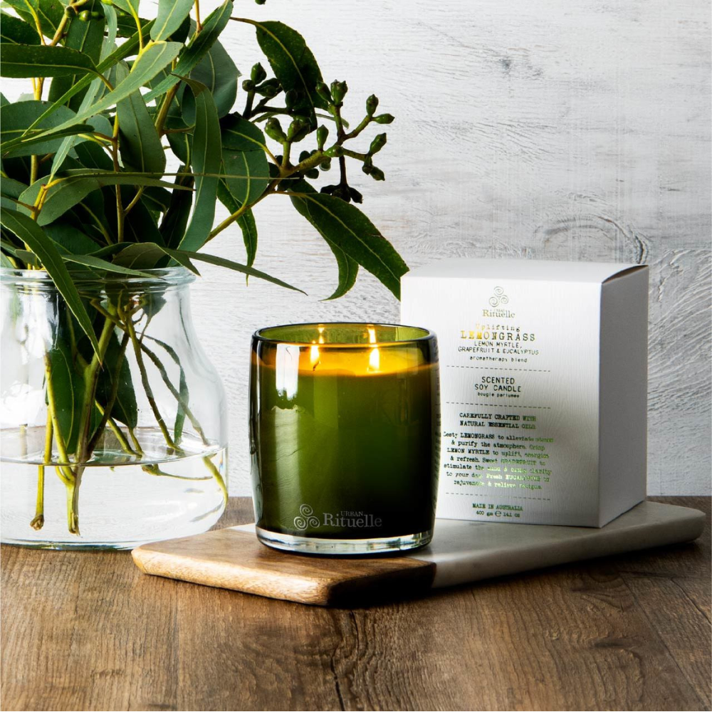 Load image into Gallery viewer, URBAN RITUELLE Flourish Organics Soy Candle 400gm - Lemongrass