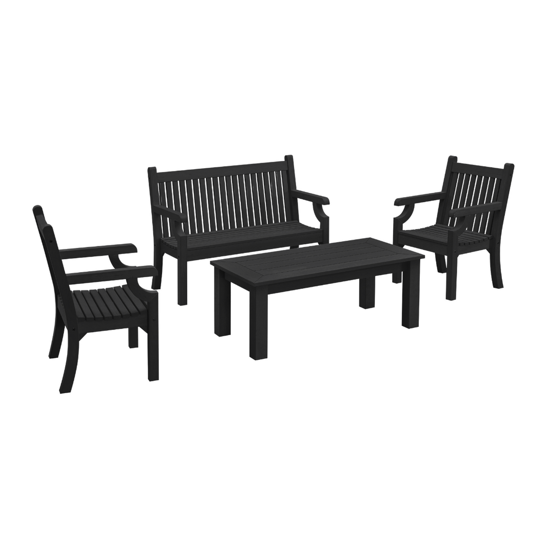 WINAWOOD Sandwick Two-Seater Bench, 2 Sandwick Armchair & Coffee Table 4pce Set