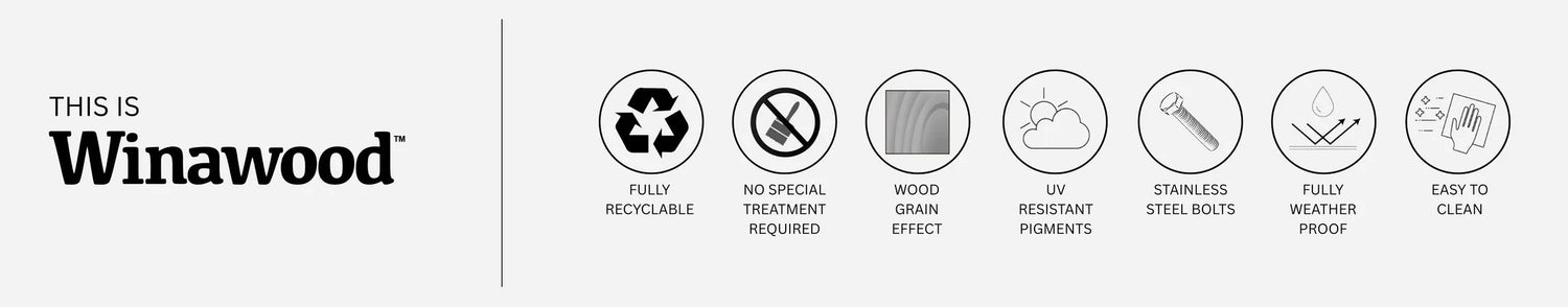 Winwood brand logo with sustainability icons on a white background