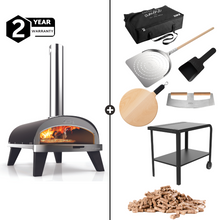 Load image into Gallery viewer, ZiiPa Piana Wood Pellet Pizza Deluxe Outdoor Cooking Bundle - Charcoal/Charbon