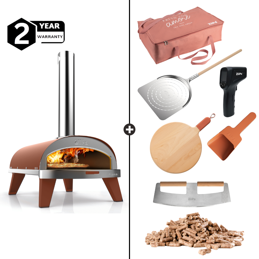 ZiiPa Piana Wood Pellet Pizza Oven Chef Bundle - Terracotta