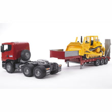 Load image into Gallery viewer, BRUDER 1:16 SCANIA R-series Low loader truck, Cat® Bulldozer