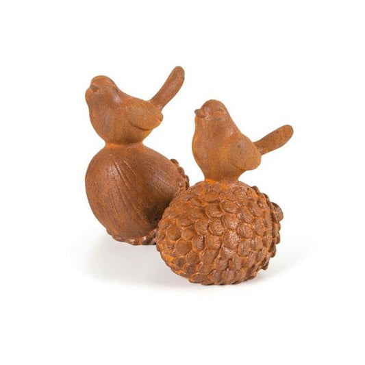MARTHA'S VINEYARD Bird Set on Acorn & Pinecone - Cast Iron