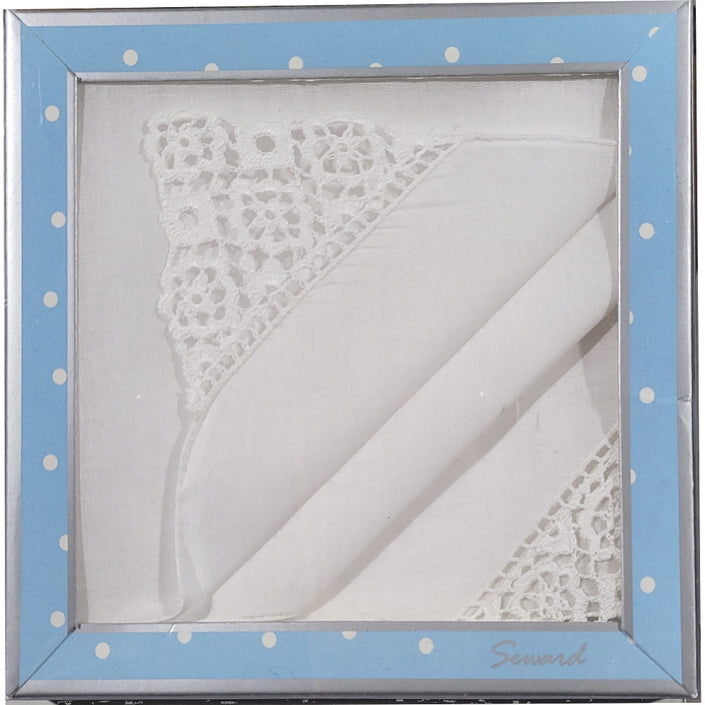 SEWARD Ladies Boxed Handkerchiefs Box of 2  – Triangular Guipure Lace Corner