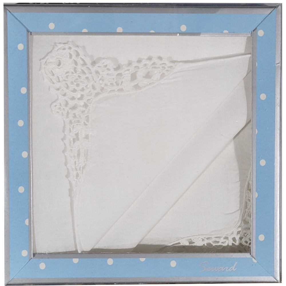 SEWARD Ladies Boxed Handkerchiefs Box of 2 – Curved Guipure Lace Corner