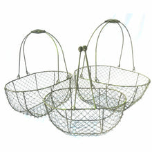 Load image into Gallery viewer, MARTHA&#39;S VINEYARD Rounded French Style Wire Harvesting Basket Trug - Set of 3 Small, Medium, Large