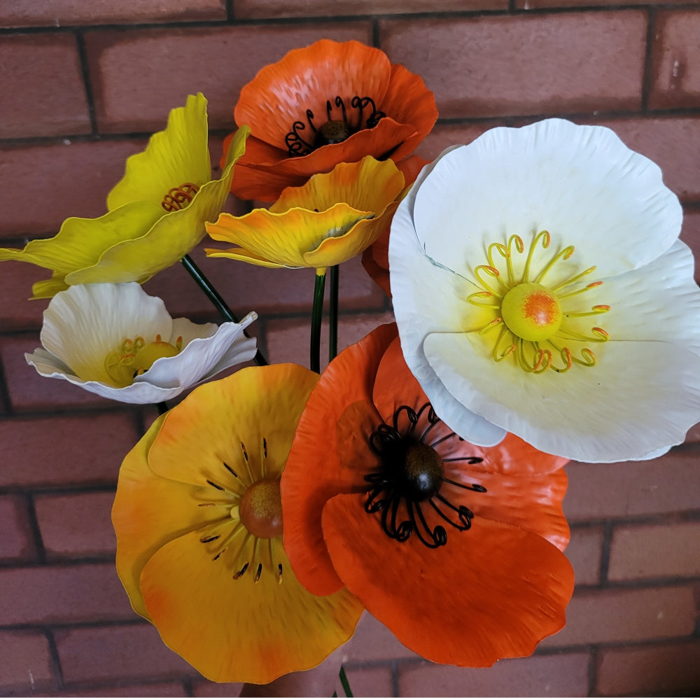 Load image into Gallery viewer, MARTHA&#39;S VINEYARD Garden Stake Set 12 Poppies - Autumn Tones