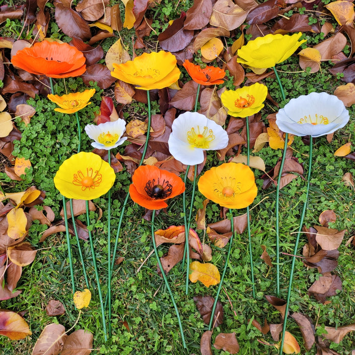 MARTHA'S VINEYARD Garden Stake Set 12 Poppies - Autumn Tones