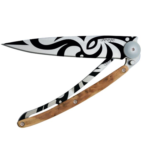 Load image into Gallery viewer, DEEJO KNIFE | Juniper Wood 37g - Tribal Half Closed