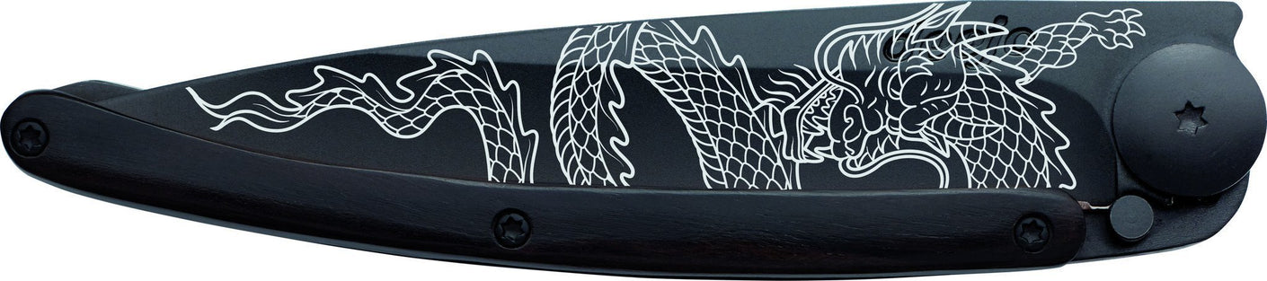 Load image into Gallery viewer, DEEJO Granadilla Wood Knife Black 37g - Japanese Dragon