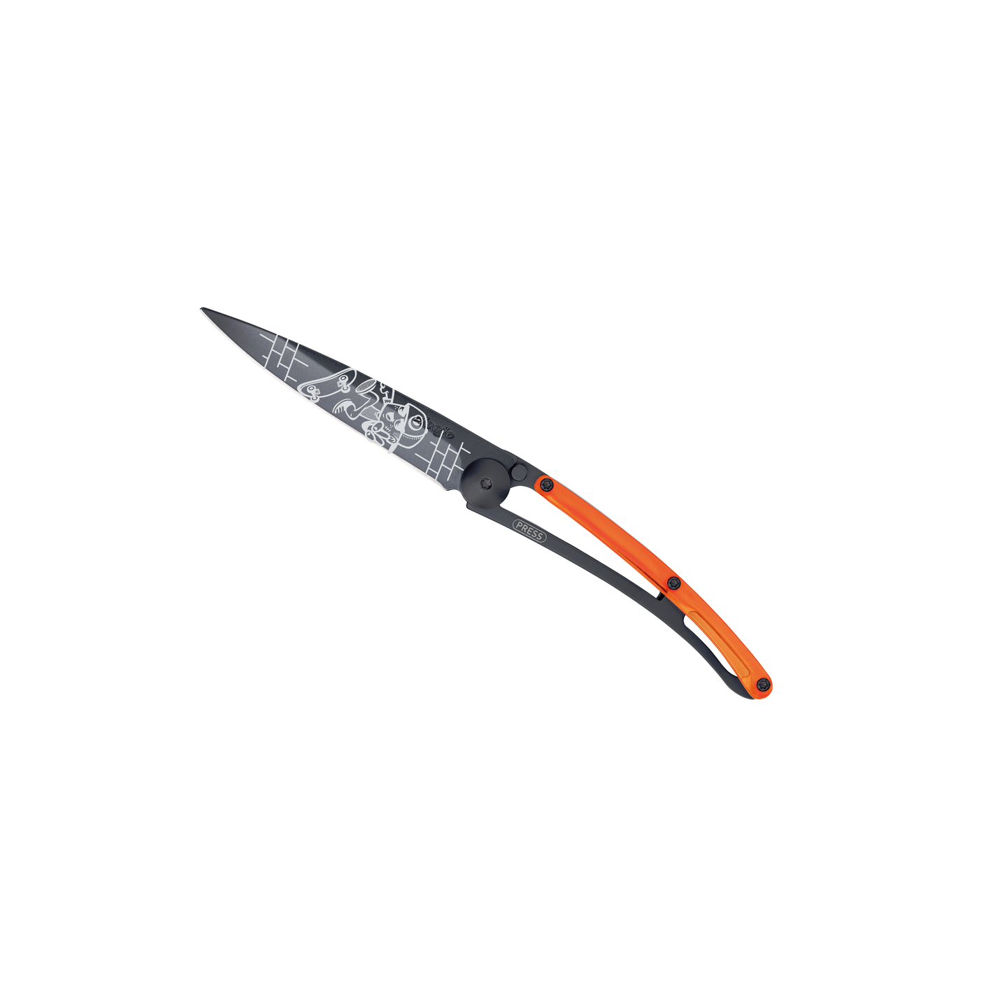 Load image into Gallery viewer, DEEJO KNIFE | BLACK BLADE 37g - Skate/Orange opened