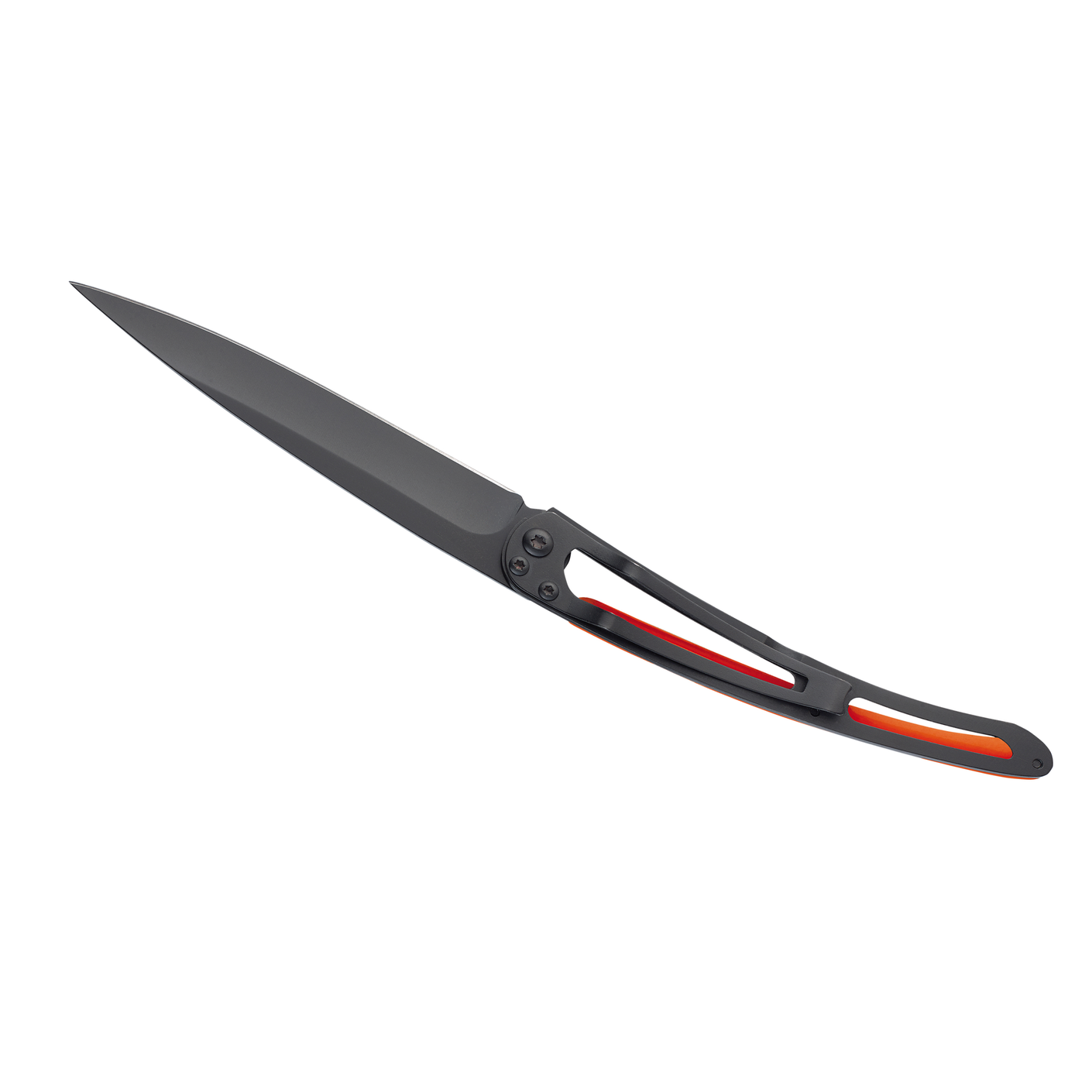 Load image into Gallery viewer, DEEJO KNIFE | BLACK BLADE 37g - Skate/Orange Flat view