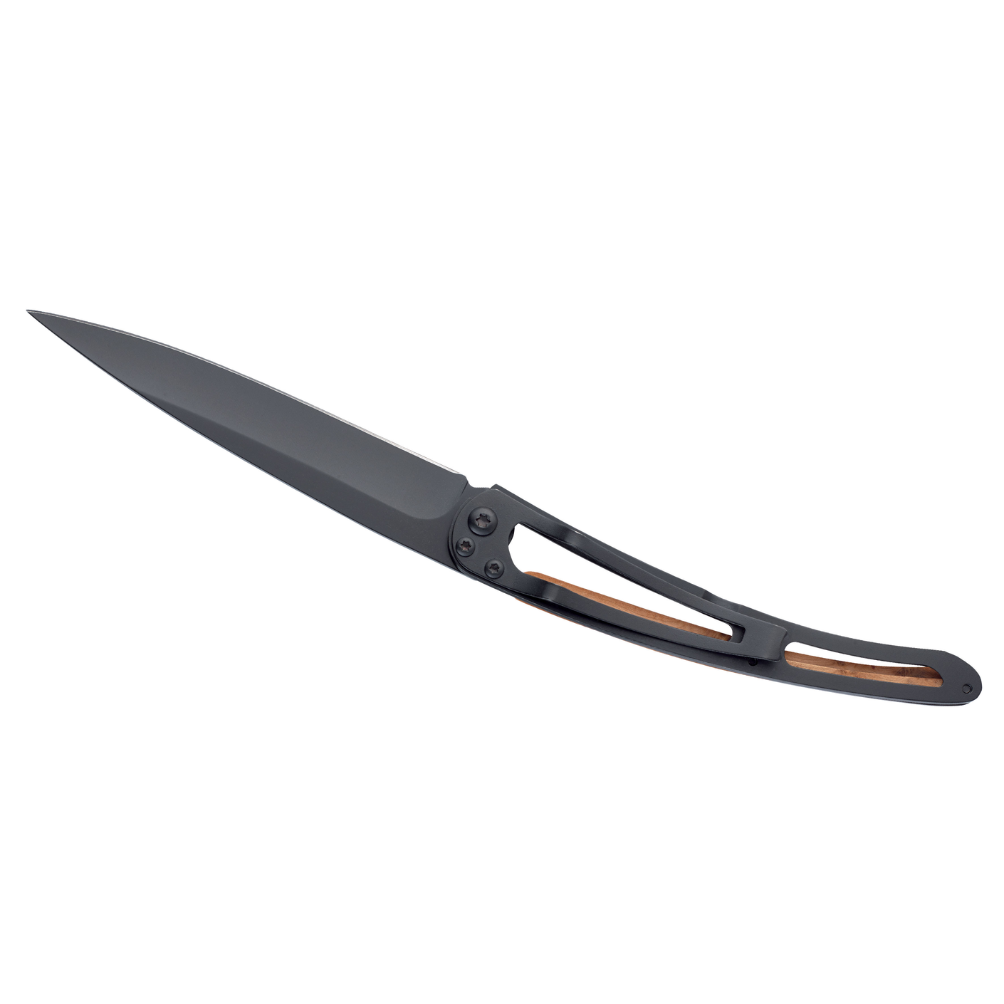 Load image into Gallery viewer, DEEJO KNIFE | Juniper Wood 37g BLACK - Trout Flat View