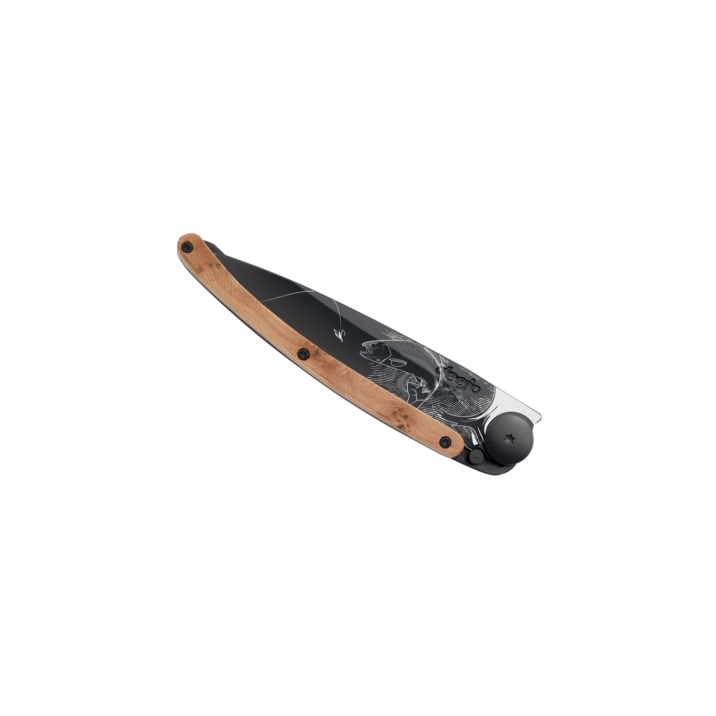 Load image into Gallery viewer, DEEJO KNIFE | Juniper Wood 37g BLACK - Trout Closed