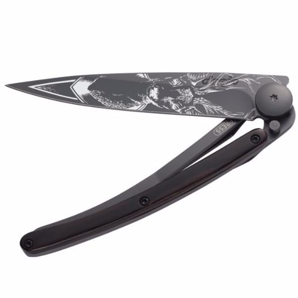 Load image into Gallery viewer, DEEJO KNIFE | Granadilla Wood BLACK 37g - Deer Half Closed