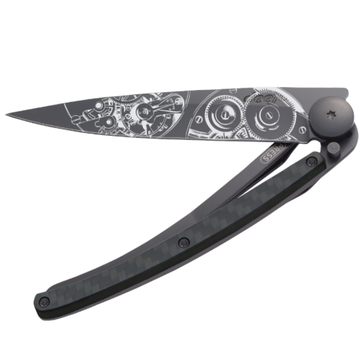 DEEJO KNIFE | Carbon fibre BLACK 37g - Watch Movement half opened