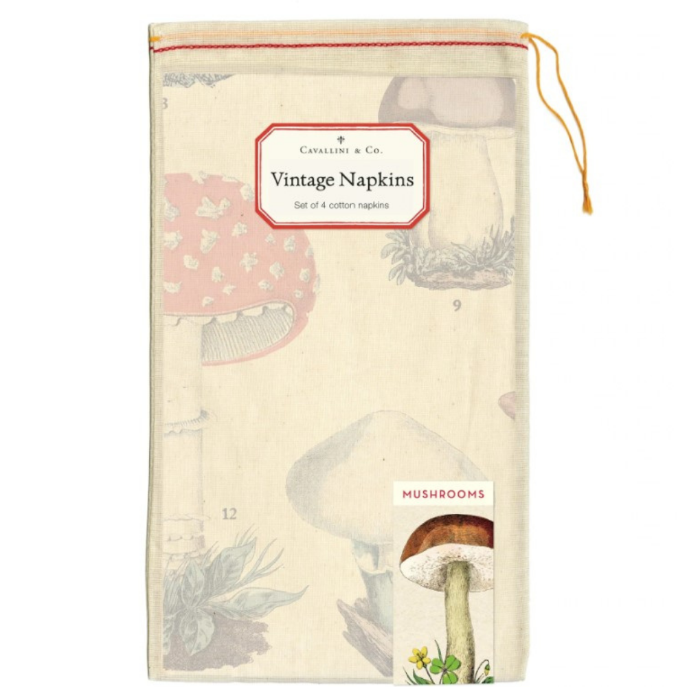 Load image into Gallery viewer, CAVALLINI &amp; Co. 100% Natural Cotton Napkins Set of 4 - Mushrooms &amp; Toadstools