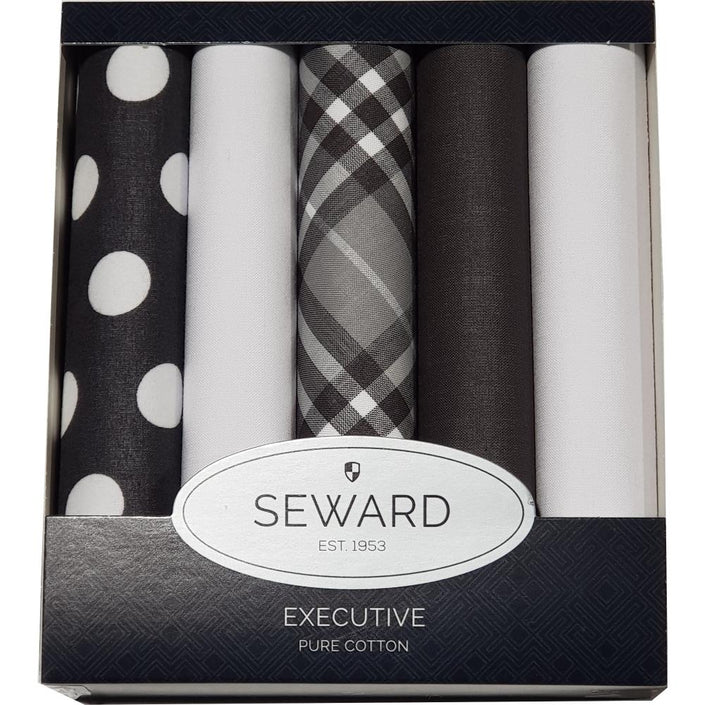 SEWARD Men's Executive Handkerchiefs set of 5 - Black & White Graphics