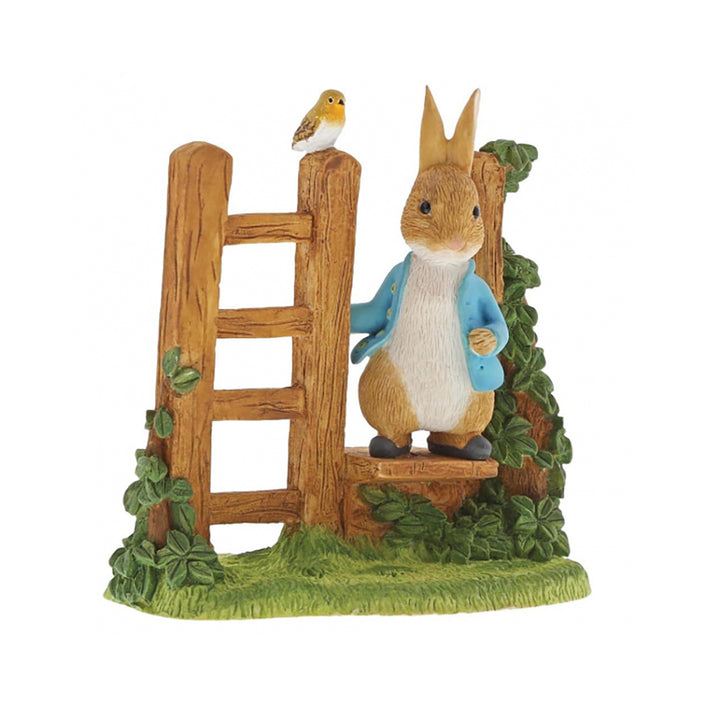 PETER RABBIT Beatrix Potter Miniature Figurine - Peter Rabbit on Wooden Stile