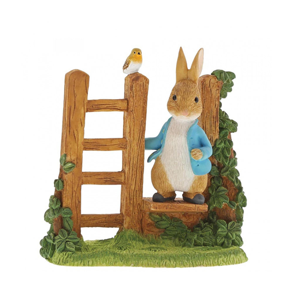 Load image into Gallery viewer, PETER RABBIT Beatrix Potter Miniature Figurine - Peter Rabbit on Wooden Stile