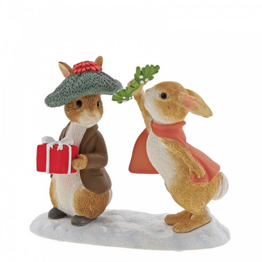 PETER RABBIT Beatrix Potter Winter - Flopsy and Benjamin Bunny Under the Mistletoe