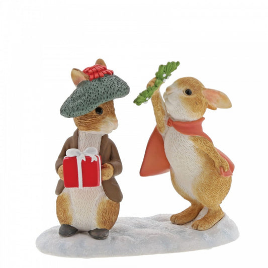 PETER RABBIT Beatrix Potter Winter - Flopsy and Benjamin Bunny Under the Mistletoe