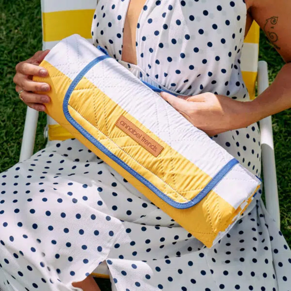 Load image into Gallery viewer, ANNABEL TRENDS Beach &amp; Picnic Mat – Yellow Stripe